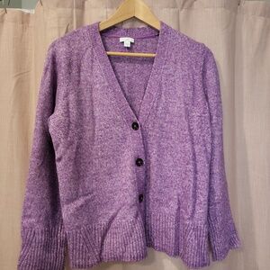 J. Jill Heathered Purple V-Neck Button Cardigan